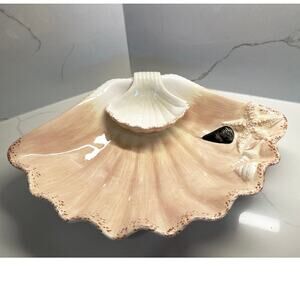 Beautiful Vintage 2 piece Clamshell Ceramic Chip and Dip Bowls Serveware